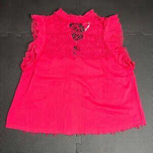 Free People Pink Sleeveless Lace Back Blouse Top Small